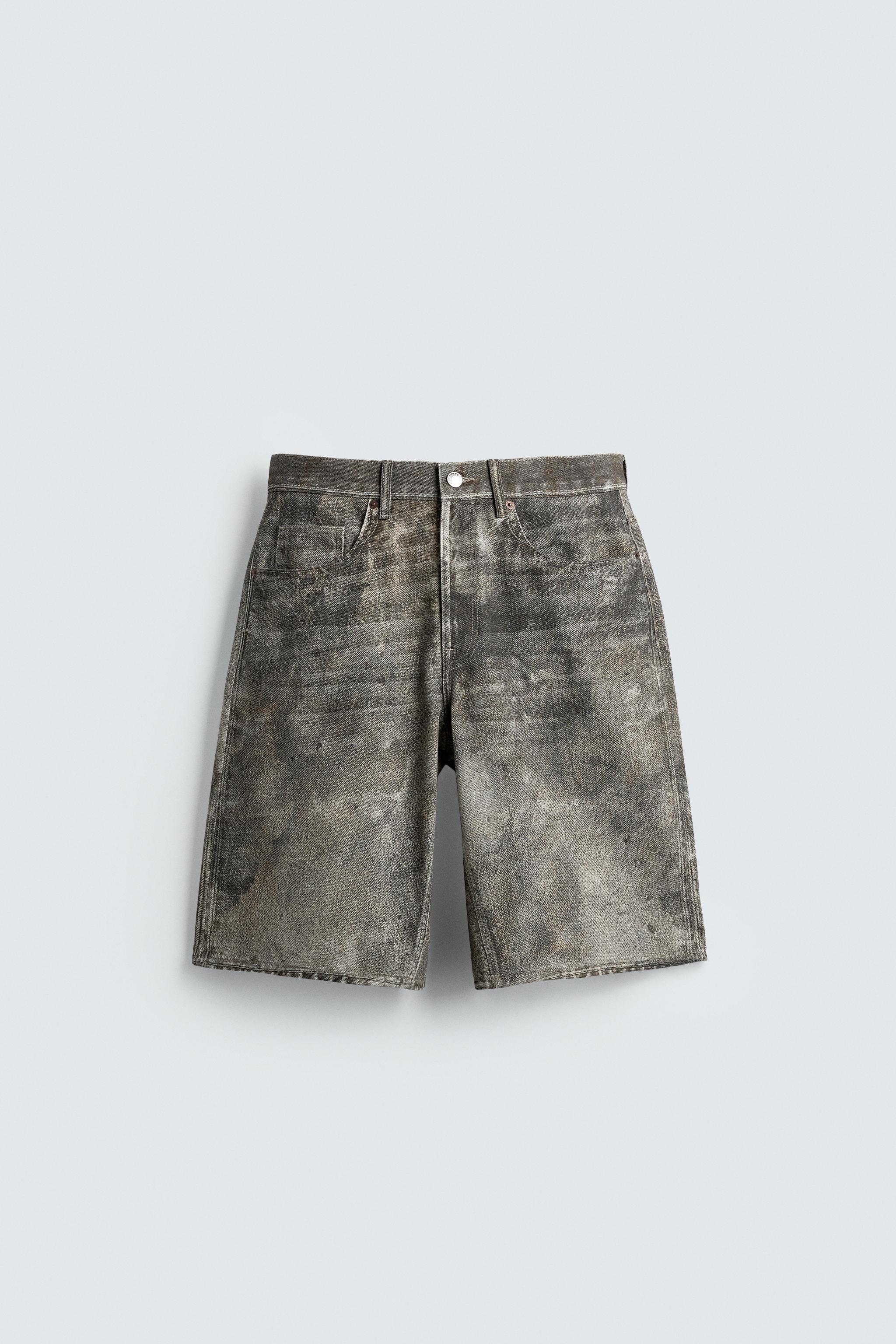 ABSTRACT PRINT BAGGY FIT DENIM SHORTS - Gray | ZARA United