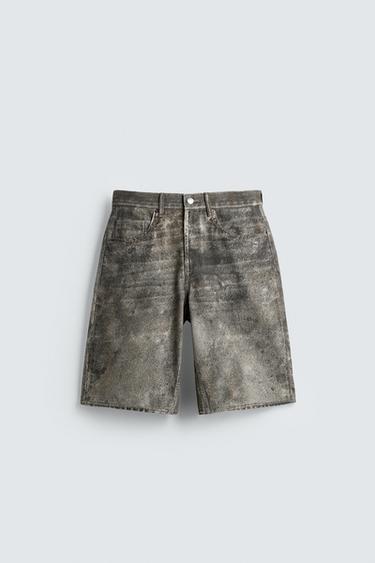 BERMUDA DENIM BAGGY FIT ESTAMPADO ABSTRACTO - Gris de Zara