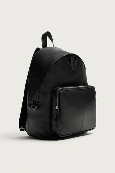 SAC À DOS EN CUIR - Noir de Zara