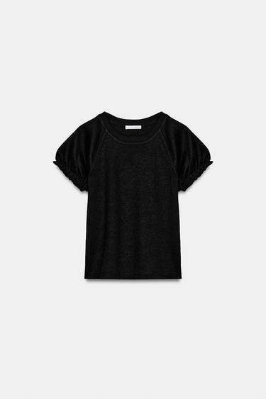 VOLUMINOUS RUSTIC T-SHIRT - Black by Zara - Image 2