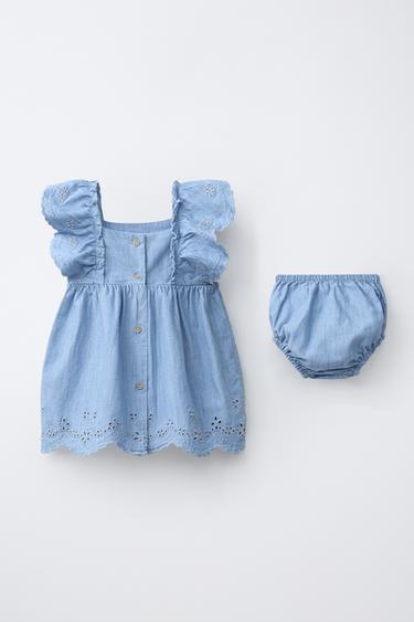 EMBROIDERED DENIM DRESS AND KNICKERS - Mid-blue by Zara - Image 1