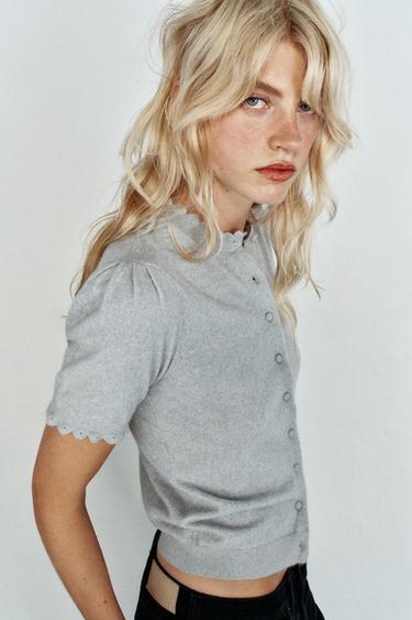 SHORT SLEEVE CARDIGAN — Gray marl 2