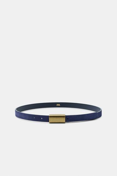 100% LEATHER BUCKLE BELT - Bluish by Zara