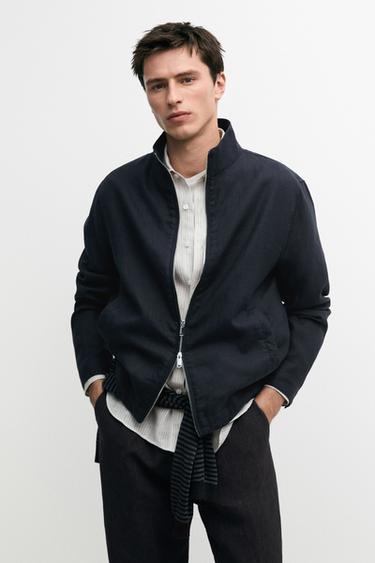 Zara Linen bomber jacket - Navy blue