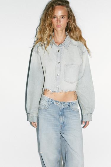 VESTE COURTE EN JEAN TRF DÉCHIRURES - Bleu clair de Zara