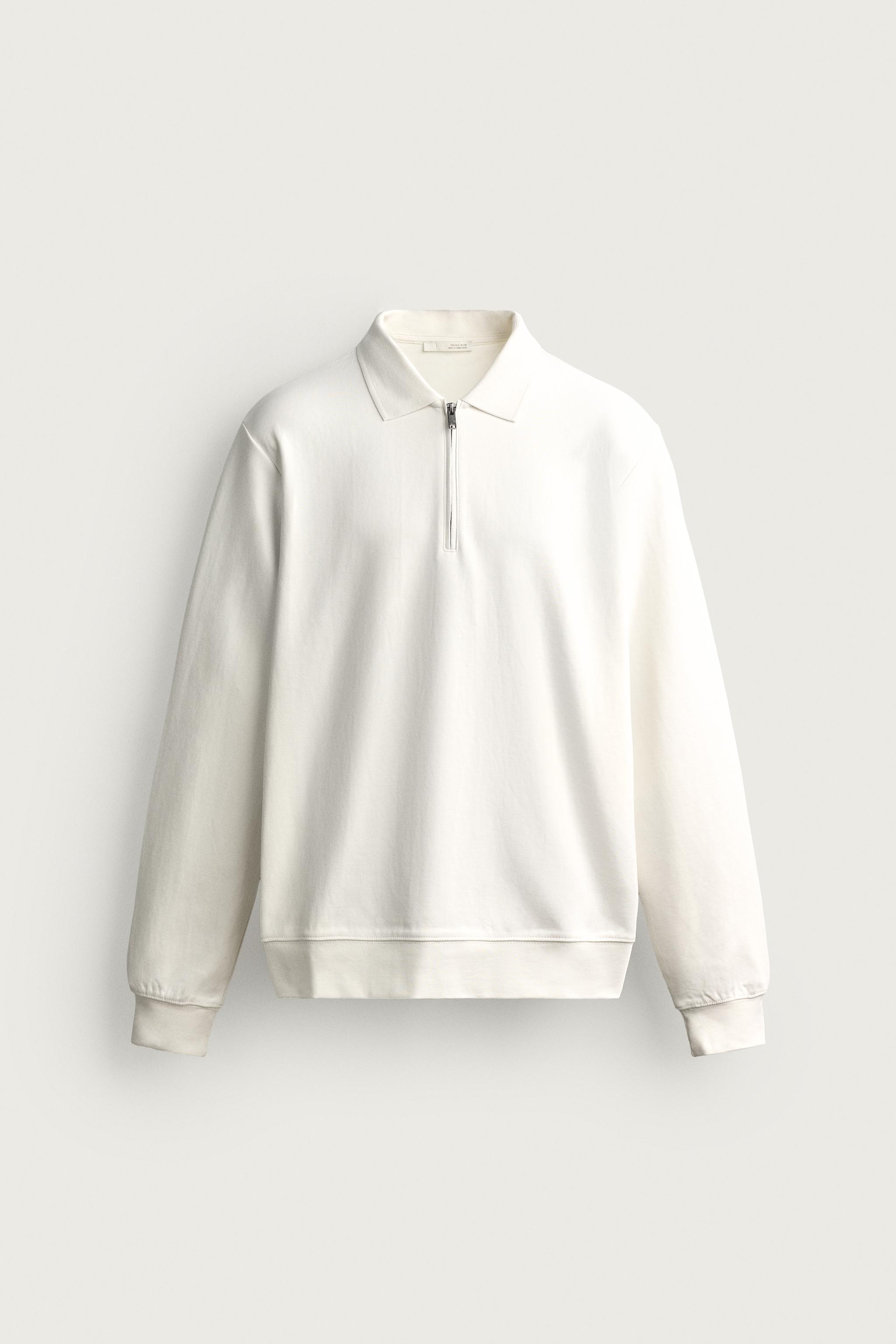 ZIP-UP INTERLOCK POLO SWEATSHIRT — White