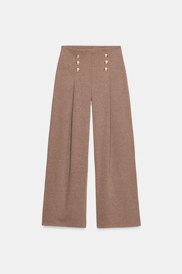 Zara BUTTONED TWILL PANTS - Light brown