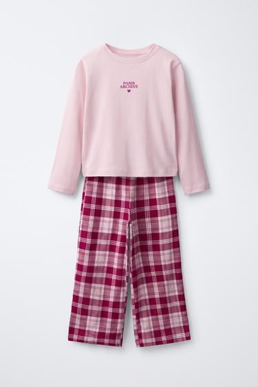 6-14 ANOS/ PIXAMA ESTAMPADO CADROS - Burgundy de Zara