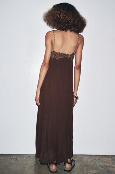 ROBE LONGUE BRODÉE ZW COLLECTION - Marron de Zara - Image 2