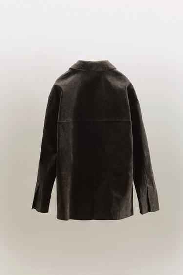 100% LEATHER SUEDE OVERSIZED JACKET - Rust by Zara