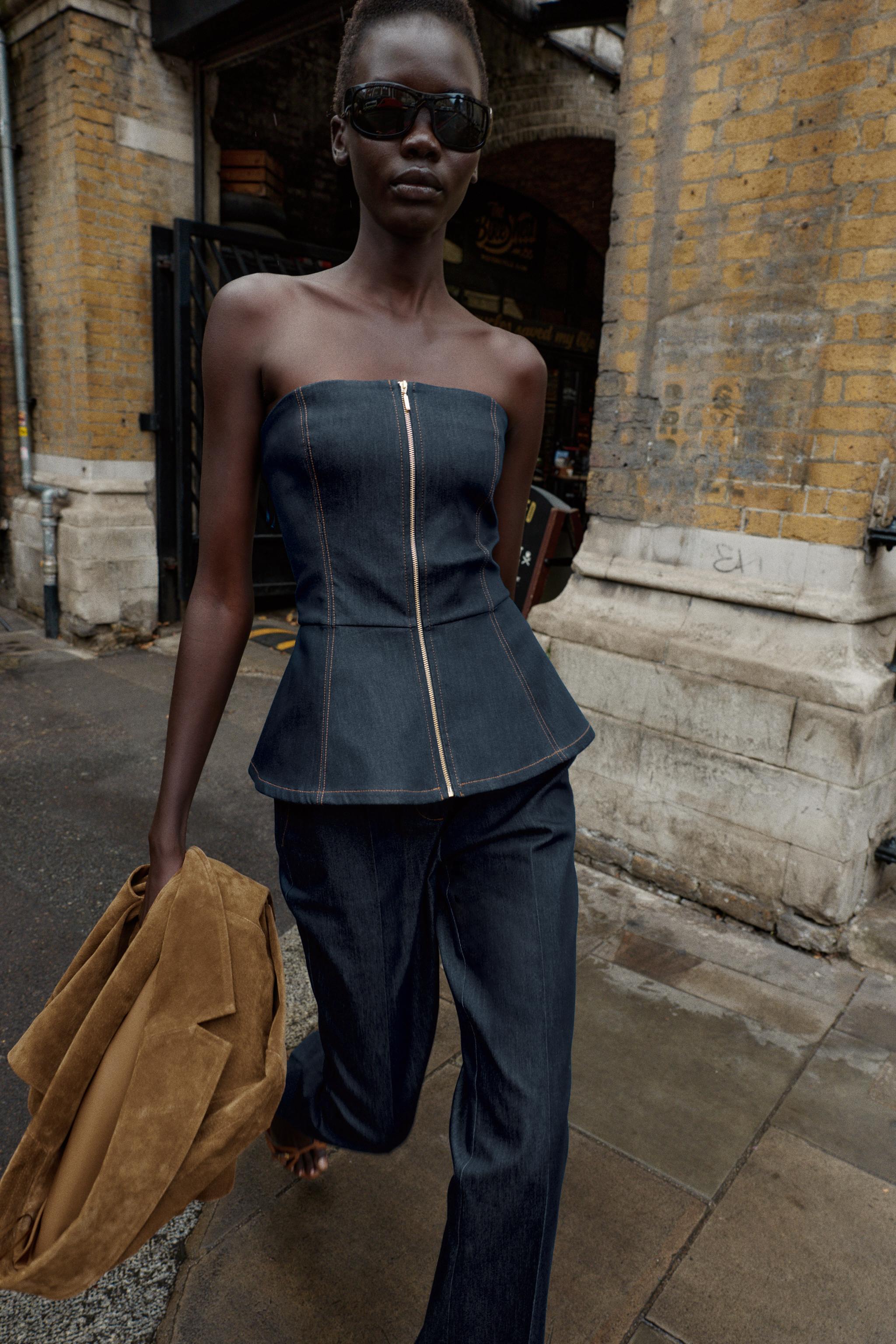 あおい　1207 Z1975 DENIM BUSTIER TOP - Indigo | ZARA United States