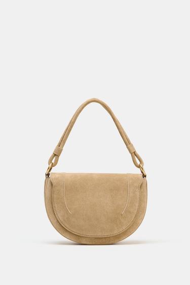 Zara SPLIT LEATHER MAXI BUCKET BAG WITH HANDLE DETAIL - SAND/BROWN