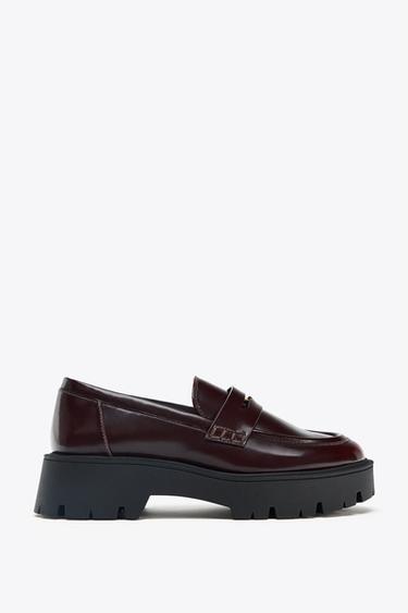 PENNY PLATFORM LOAFERS - Burgundy Red by Zara