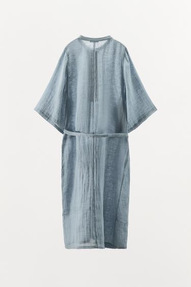 VESTIDO CAMISERO CON LINO LIMITED EDITION - Azul / Gris de Zara