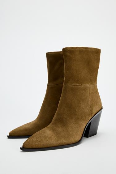 SPLIT SUEDE ANKLE BOOTS - Brown by Zara - Image 3