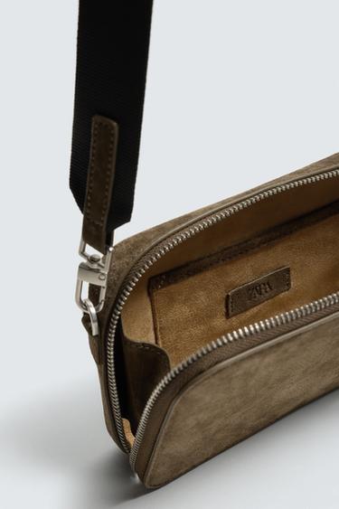 LEATHER CROSSBODY BAG - Khaki Green by Zara - Image 5