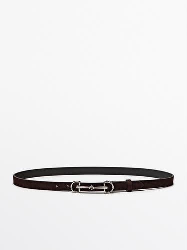 Zara NUBUCK LEATHER EQUESTRIAN BELT - Brown