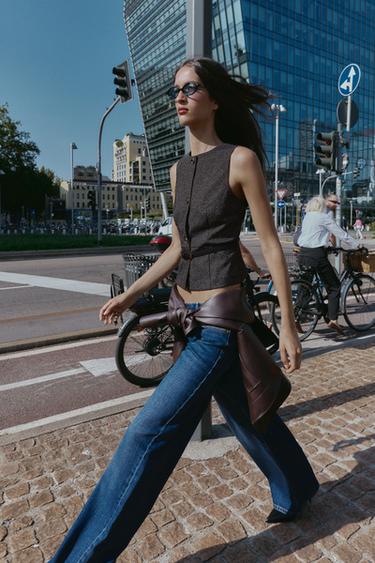 MARLED WAISTCOAT TOP WITH BELT - Grey marl by Zara - Image 1