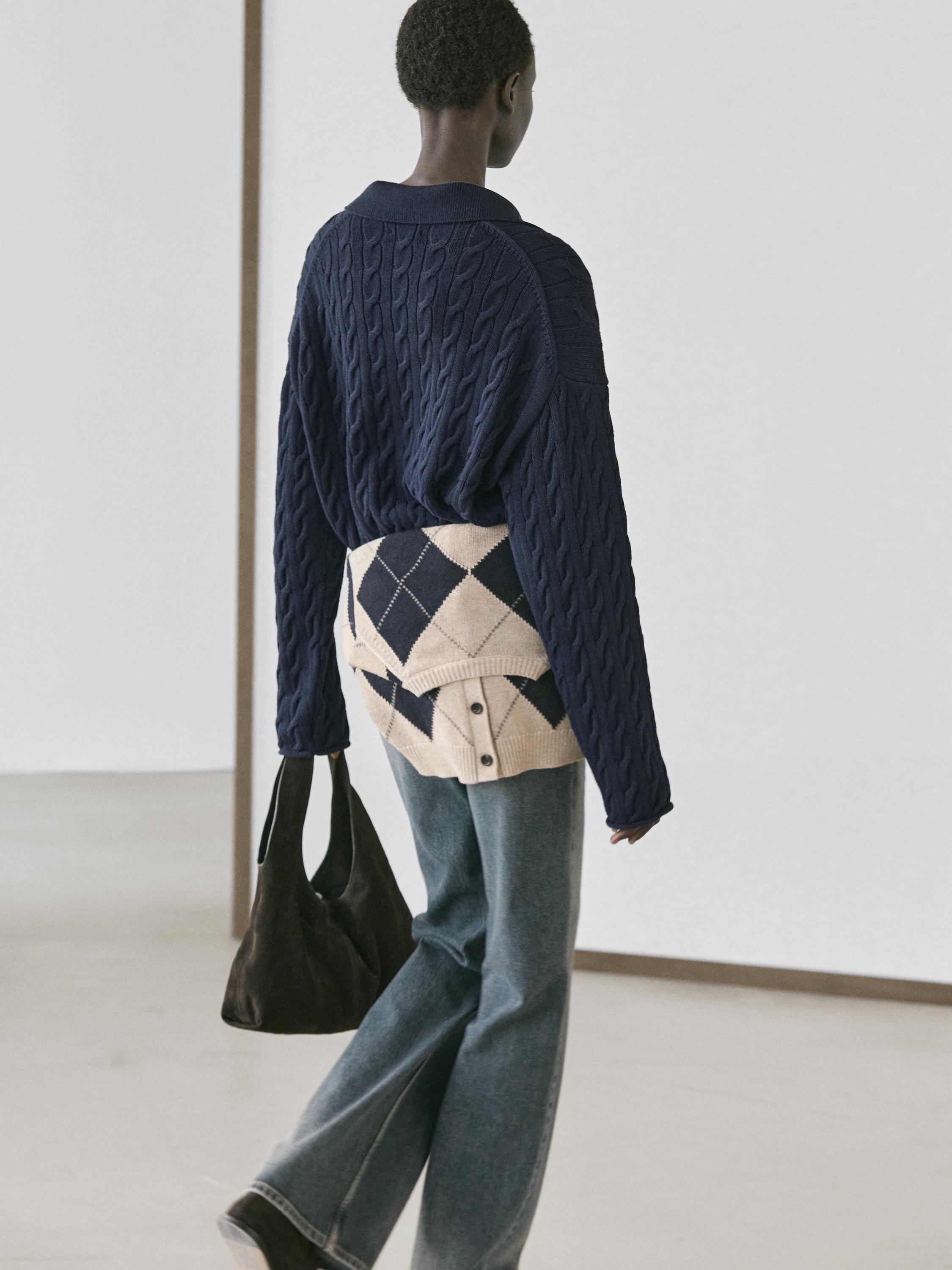 Pull maille col polo en coton mélangé