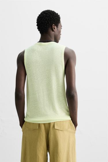 T-SHIRT DÉBARDEUR VISCOSE ET LIN - Citron vert de Zara - Image 2