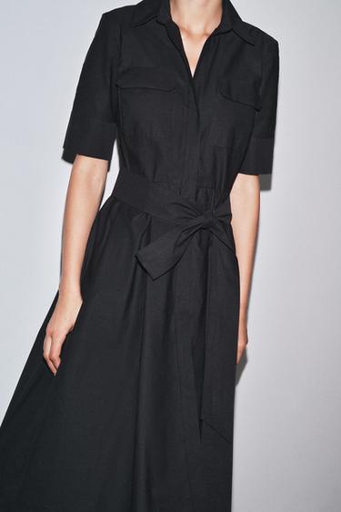 ZW COLLECTION POPLIN MIDI DRESS - Black by Zara - Image 5
