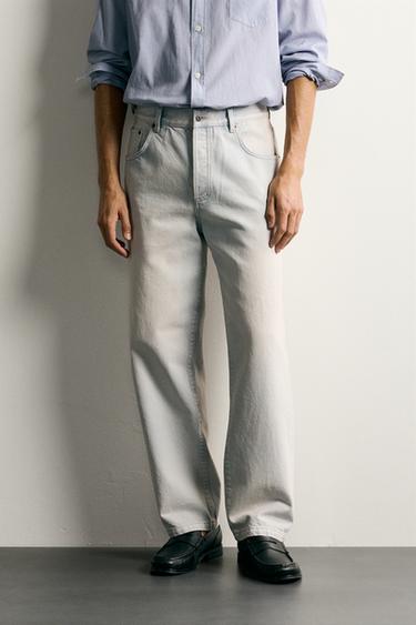 Zara CROPPED BAGGY FIT JEANS - Light blue