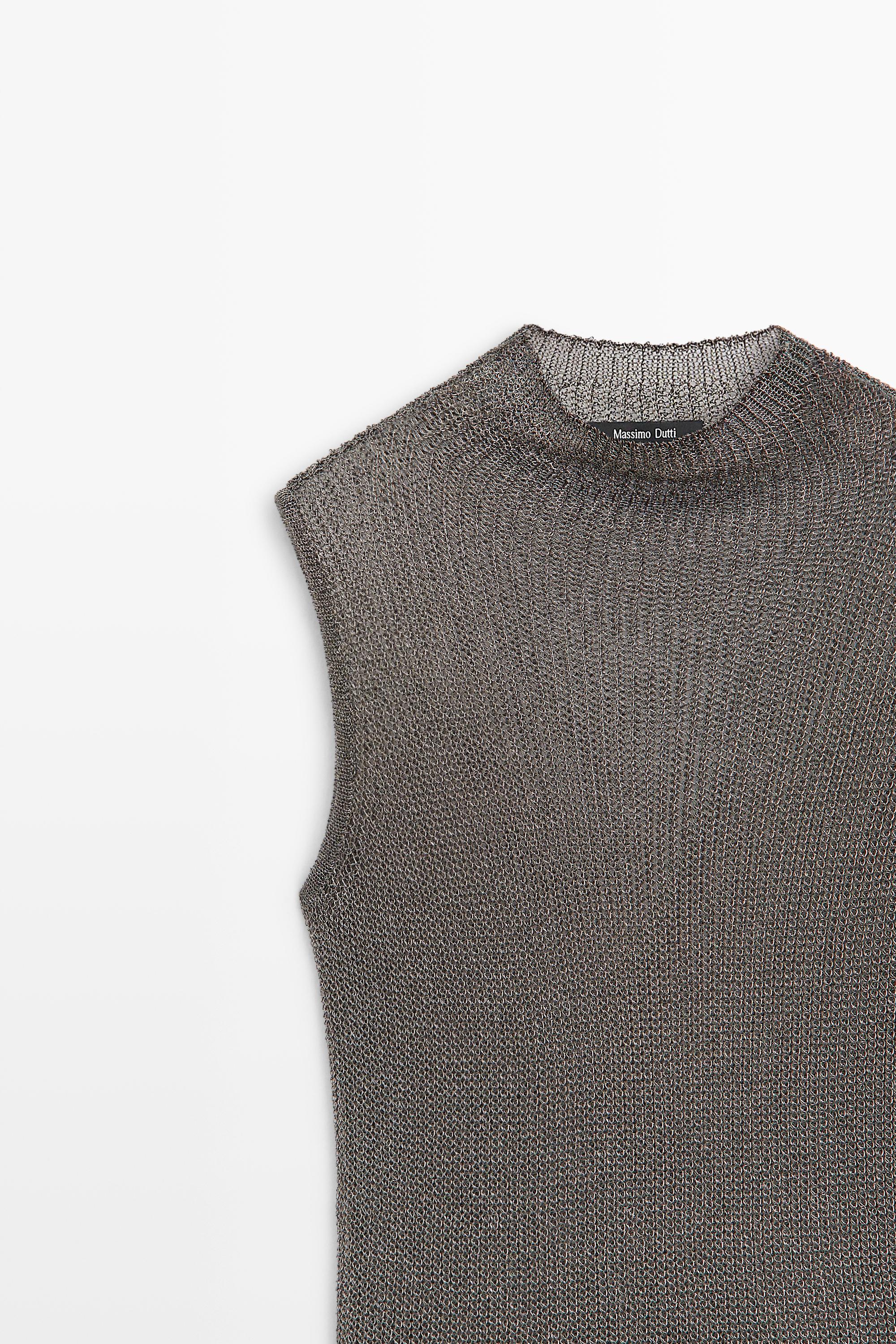 Metallic detail mock turtleneck top