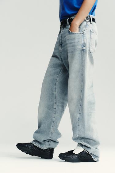 TRF OVERSIZED SHIFTED SEAM MID-WAIST JEANS - Blue by Zara - Image 4