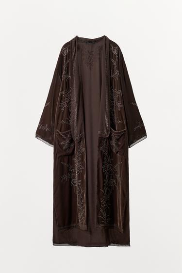 QUIMONO DE VELUDO COM MIÇANGAS LIMITED EDITION - Marrom / Toupeira da Zara - Imagem 0