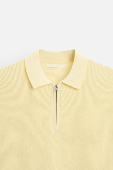 PEARL KNIT POLO SHIRT WITH ZIP - Light yellow by Zara