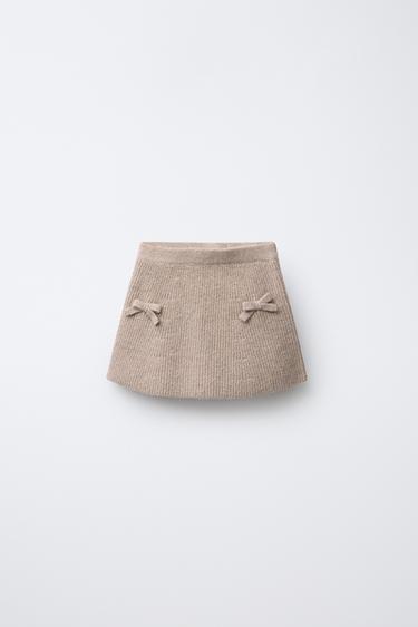 KNIT SKIRT WITH BOWS - Sand / Marl by Zara