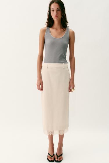 MIDIROCK AUS SPITZE - off-white von Zara