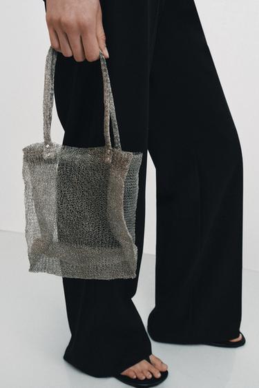 METAL MESH BAG - Aged silver by Zara