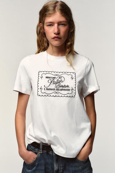 CAMISETA ORGANZA TEXTO - Blanco de Zara
