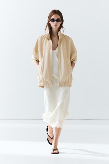 Zara Elastic hem leather jacket - Ecru