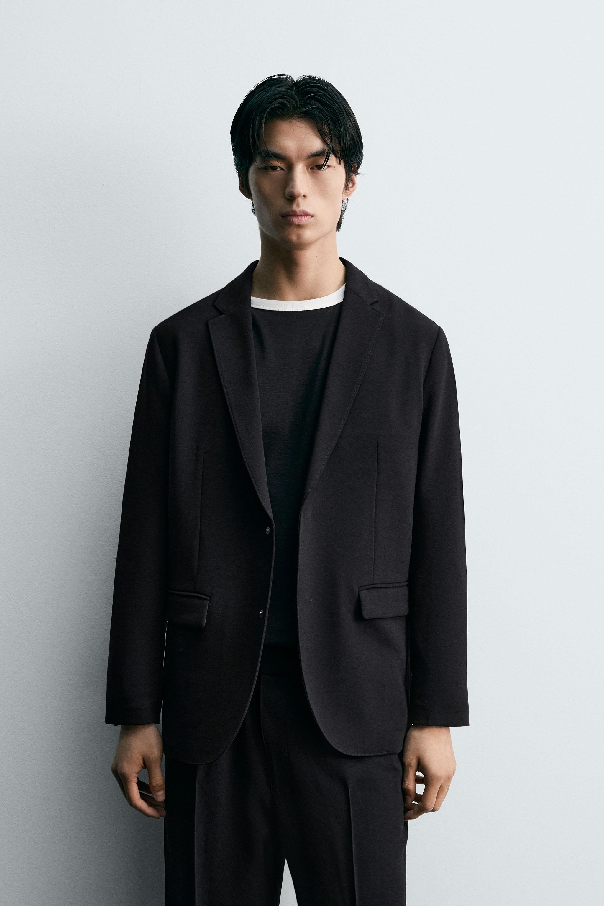 ZARA テクスチャー スーツ ブレザー + スラックス パンツ ブラック黒M ZARA テクスチャー スーツ ブレザー + スラックス パンツ
