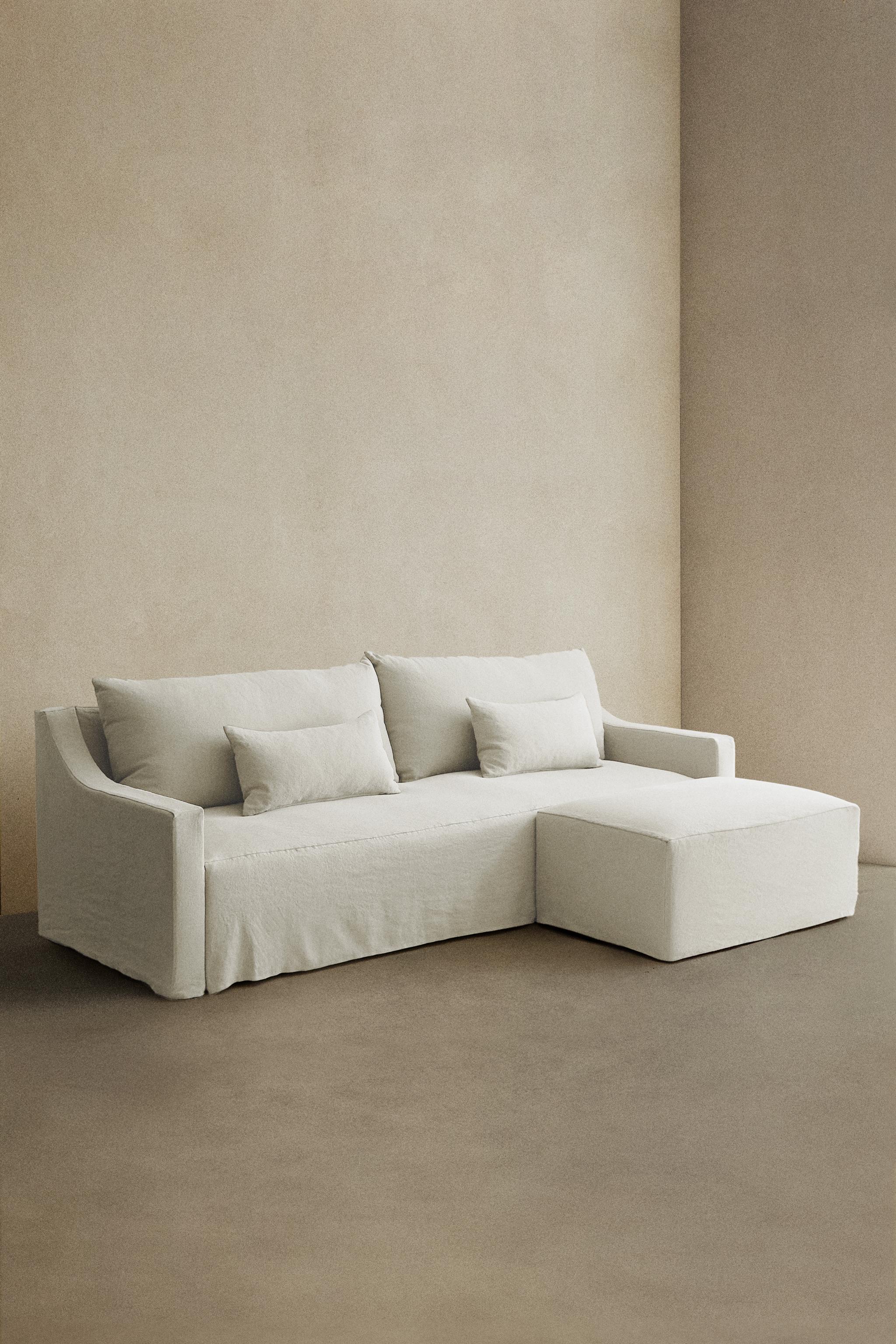 SOFA WITH REMOVABLE WASHED LINEN COVER — Oyster-white