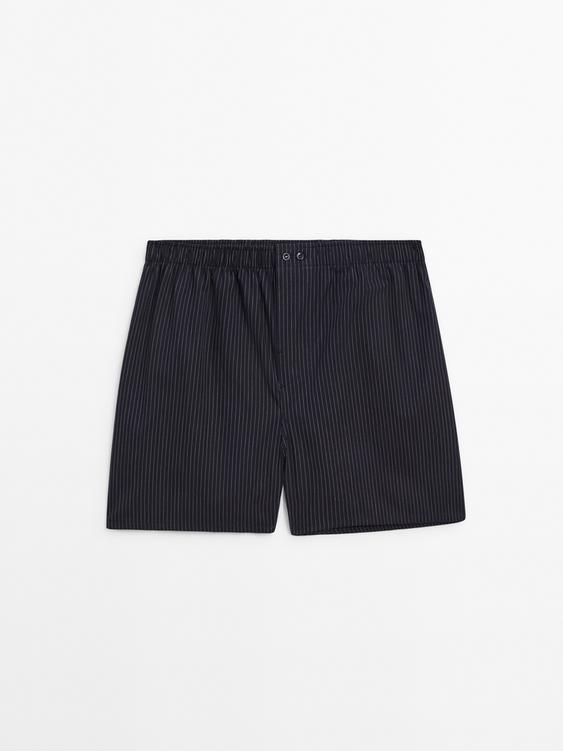 Striped cotton boxers - Navy blue | ZARA Canada