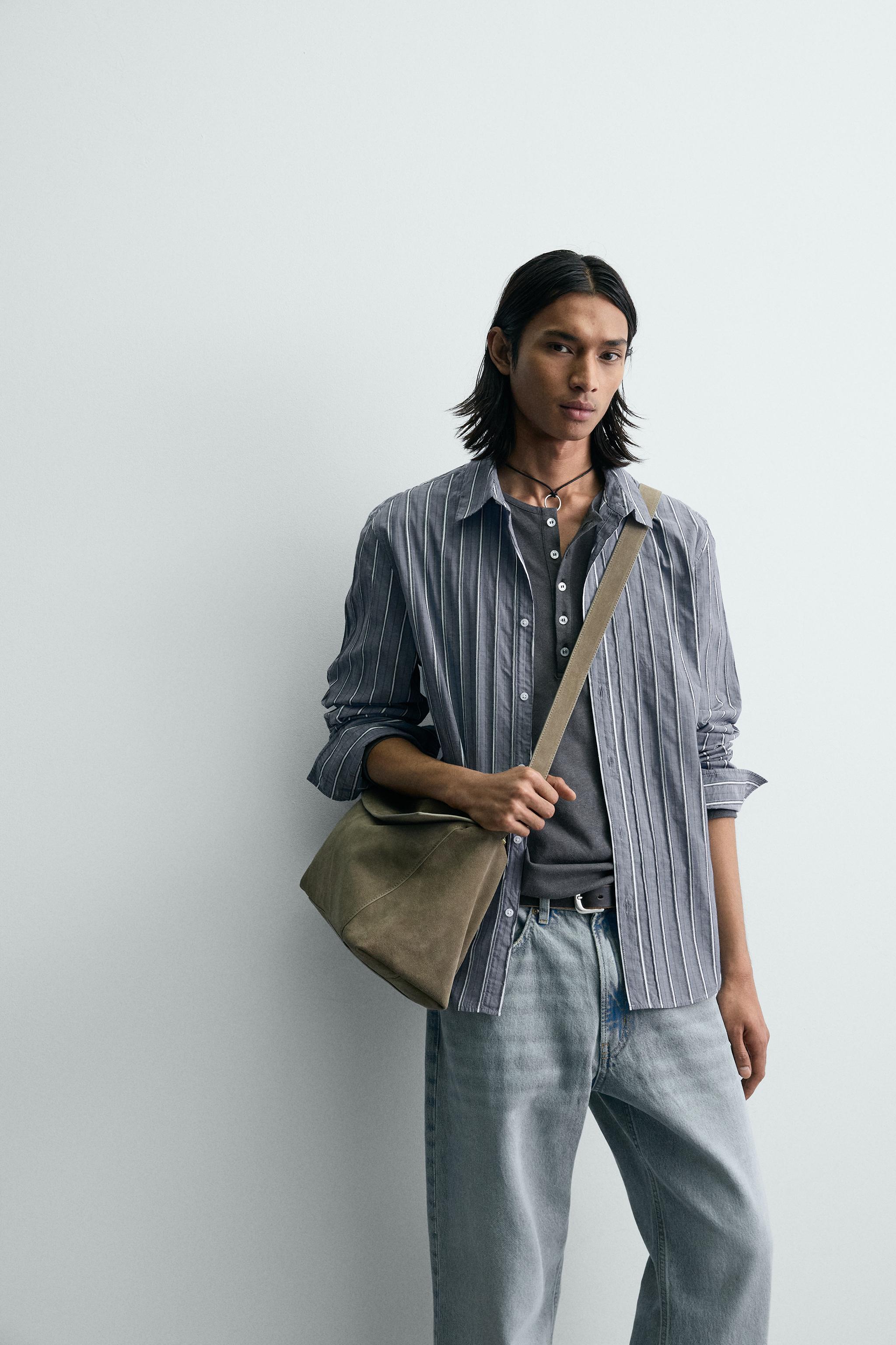RELAXED FIT STRIPED JACQUARD SHIRT - Blue | ZARA United States