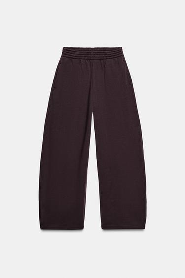Zara FLEECE BARREL PANTS - Brown