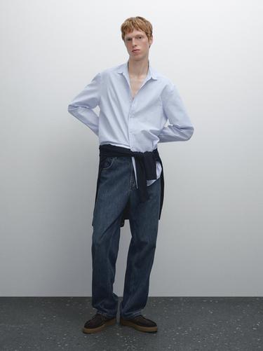 Camisa rayas regular fit - Celeste de Zara - Imagen 0