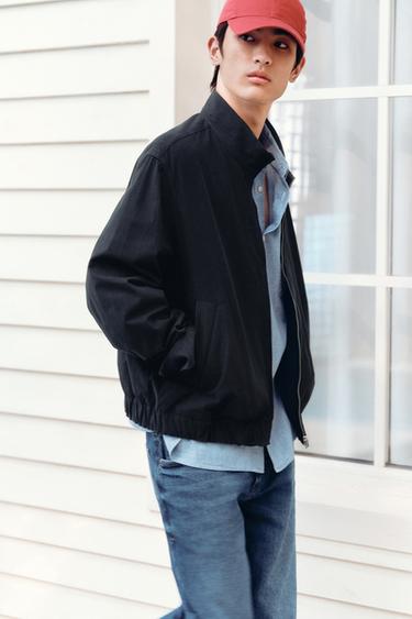 REGULAR FIT CHECK BOMBER JACKET - Blue by Zara
