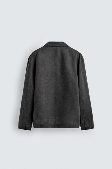 100% LINEN OVERSHIRT - Charcoal grey by Zara - Image 7