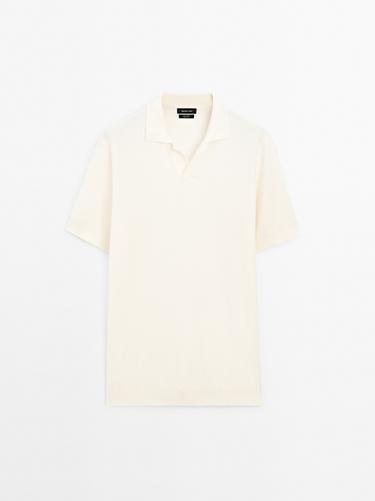 Zara Textured knit short sleeve polo shirt - Ecru - Image 0