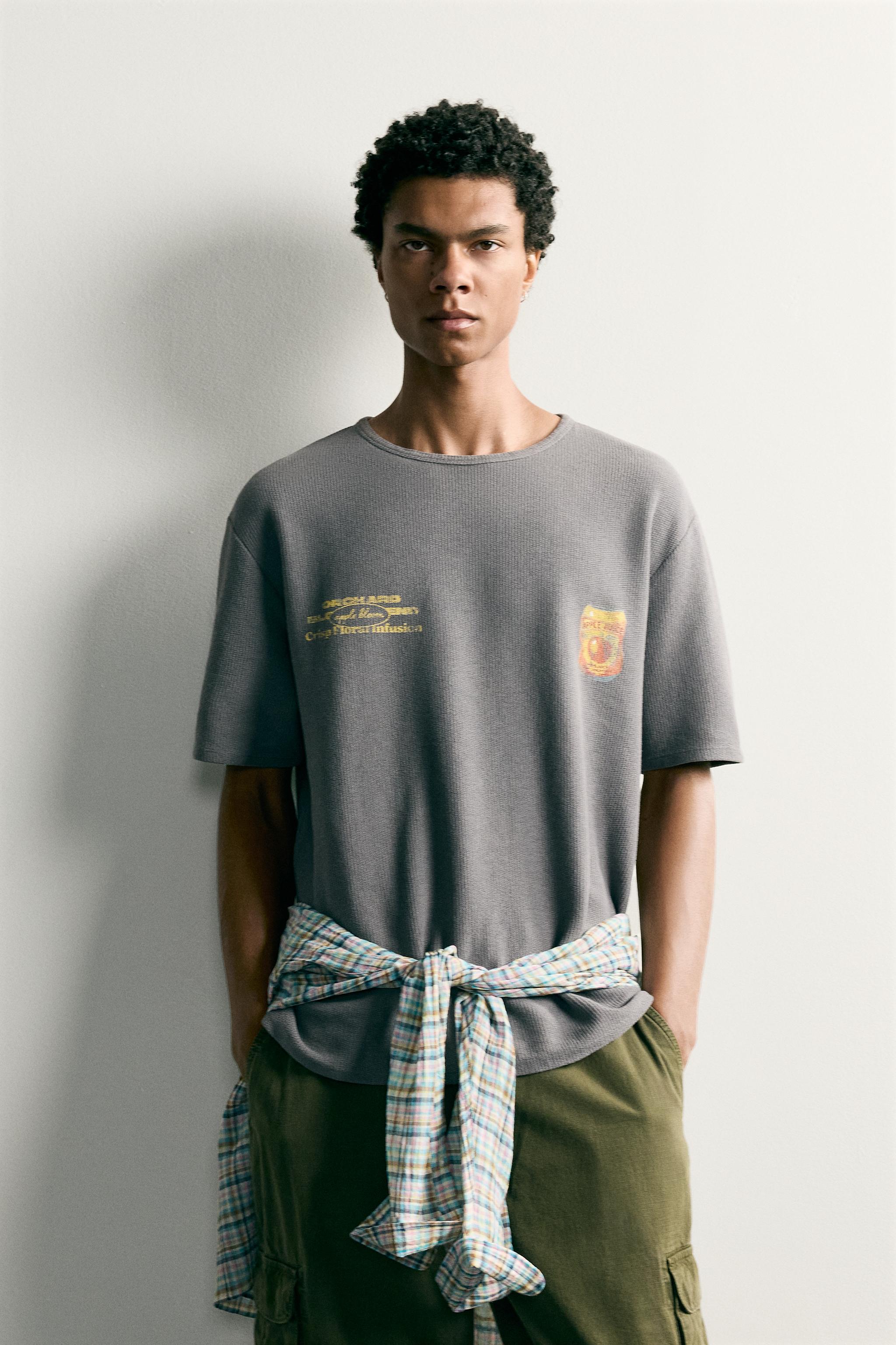 WASHED PRINTED KNIT T-SHIRT - Anthracite grey | ZARA Canada