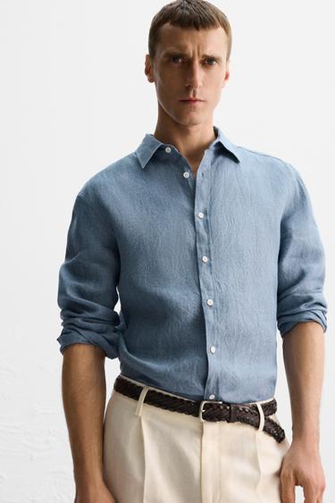 CHEMISE 100 % LIN ÉDITION LIMITÉE - Bleu délavé de Zara - Image 4
