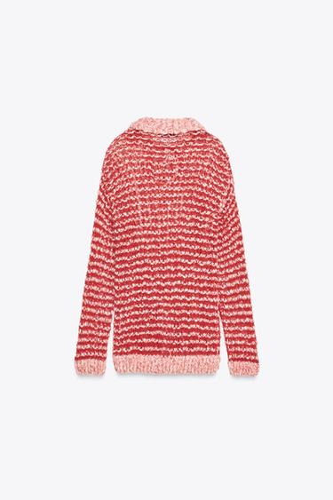 PULL EN MAILLE COL POLO AVEC LAINE - Rouge de Zara - Image 5