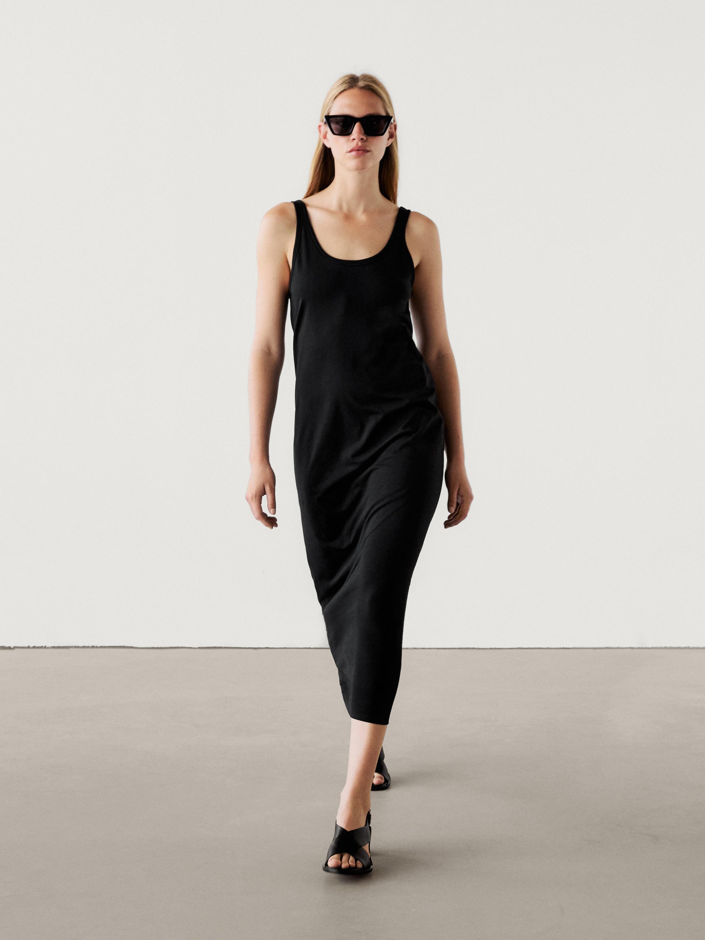 Strappy 100 cotton midi dress Black ZARA Canada