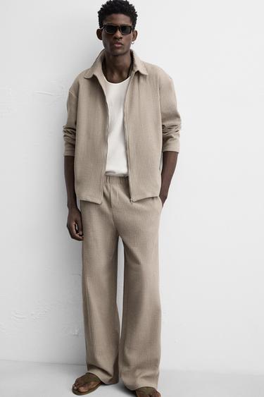 TEXTURED RELAXED FIT CHECK TROUSERS - Brown / Taupe by Zara - Image 4