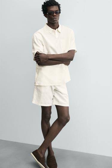 REGULAR FIT HEMP - COTTON BERMUDA SHORTS - White by Zara - Image 4